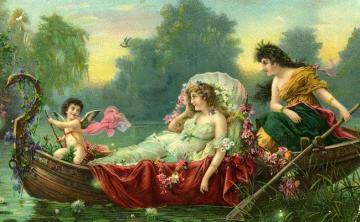 Lady And Cherub In A Boat Artwork by Hans Zatzka