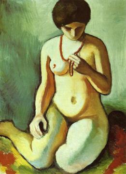 Nude With Coral Necklace Artwork by August Macke