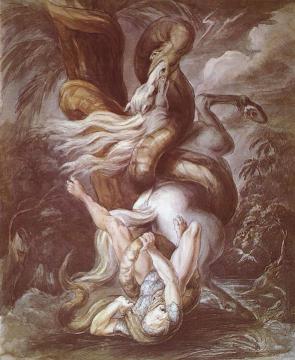 Horseman attacked by a giant snake Artwork by Henry Fuseli