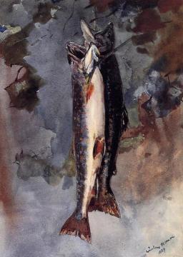 Two Trout Artwork by Winslow Homer