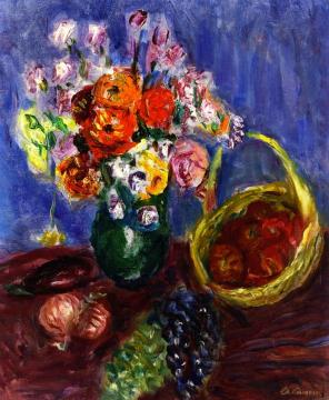 Vase of Flowers with Fruit Artwork by Charles Camoin