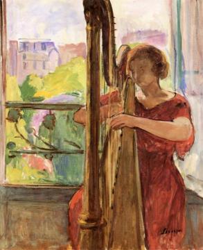Harpist in front of the Window Artwork by Henri Lebasque