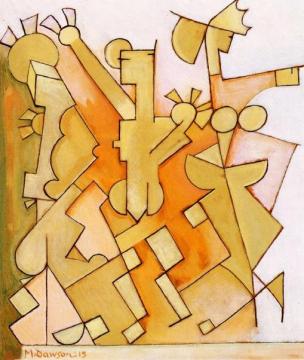 Figures In Orange, Yellow And Pink Artwork by Manierre Dawson