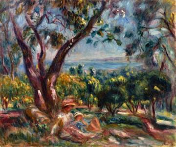 Cagnes Landscape with Woman and Child Artwork by Pierre Auguste Renoir
