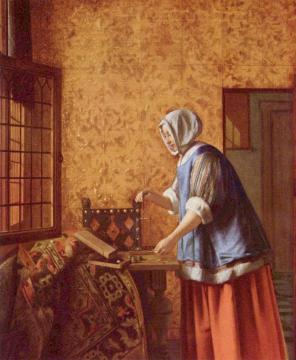 Woman weighing gold coin Artwork by Pieter de Hooch