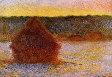 Grainstack at Sunset, Winter Artwork by Claude Oscar Monet