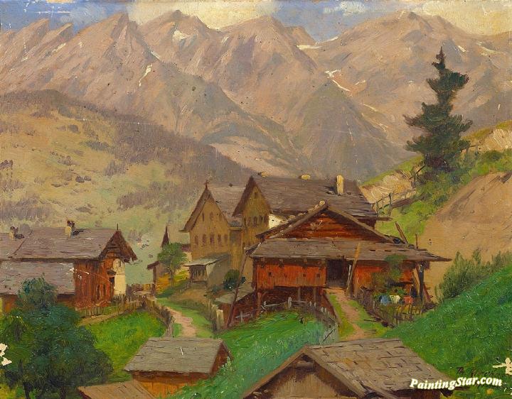 Sketch of Tobadill in Tyrol Artwork by Theodore Kleehaas