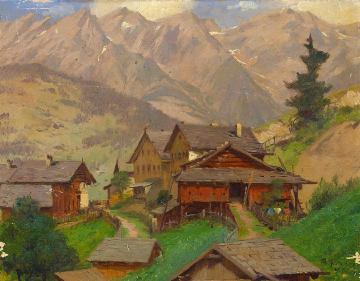 Sketch of Tobadill in Tyrol Artwork by Theodore Kleehaas