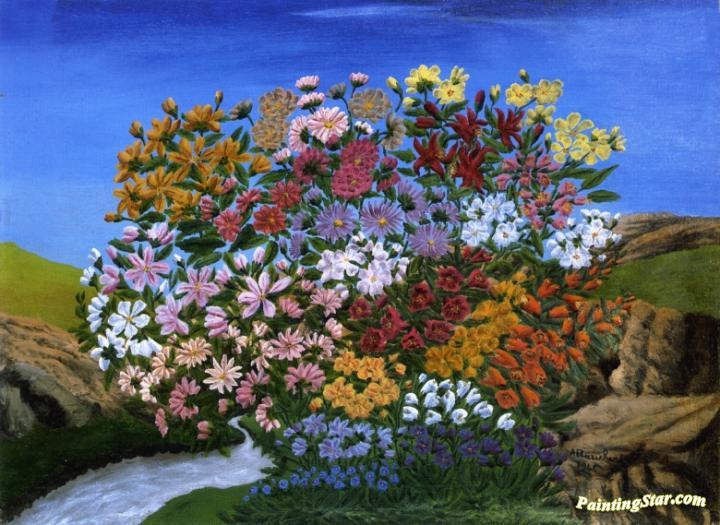 Mass of Flowers near a River Artwork by André Bauchant