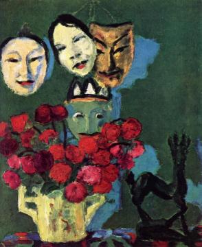 Masks And Dahlias Artwork by Emil Nolde