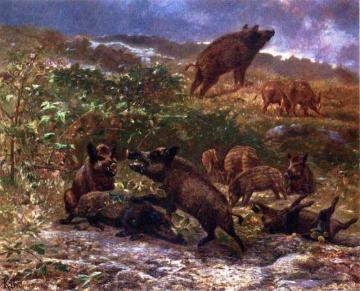 A Family of Wild Boar Artwork by Karl Bodmer
