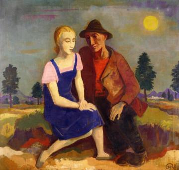 Rural Couple In The Moonlight Artwork by Karl Hofer