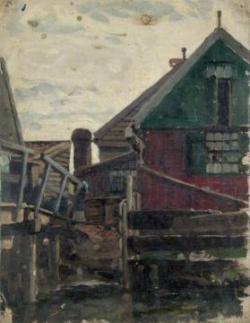 Study of Wooden Houses (Holland) Artwork by Sir George Clausen