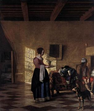 Woman with a Water Pitcher, and a Man by a Bed Artwork by Pieter de Hooch