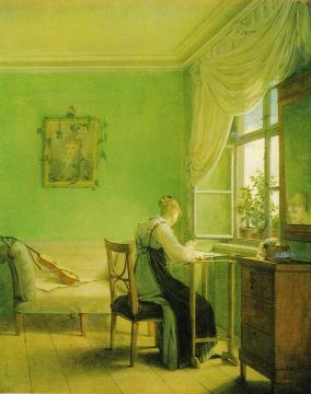 Woman Embroidering Artwork by Georg Friedrich Kersting