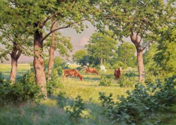 Summer Landscape With Cows Artwork by Johan Krouthén