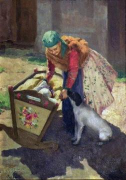 Girl Rocking Cradle Artwork by Emil Pap