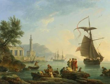 A Mediterranean Harbor At Sunset With Fisherfolk At The Water's Edge Artwork by Claude-Joseph Vernet
