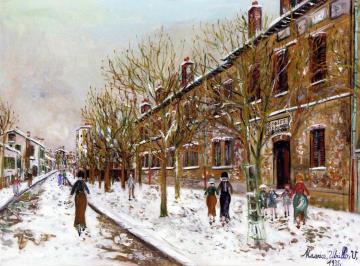 Ecoles Communales de Bobigny, in the Snow Artwork by Maurice Utrillo