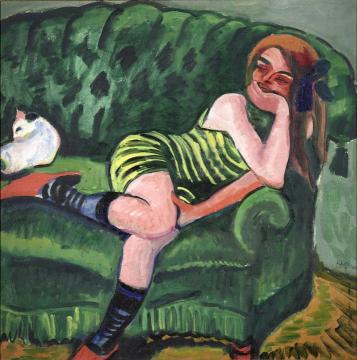 On the Green Sofa Artwork by Hermann Max Pechstein