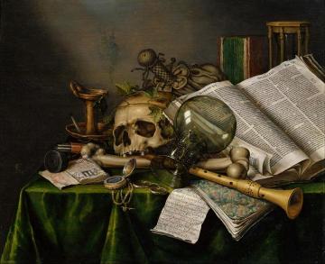 Still Life with Books and Manuscripts and a Skull Artwork by Edwart Collier