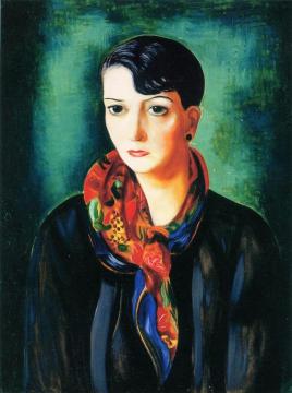 Portrait of a Young Woman in a Scarf Artwork by Moise Kisling