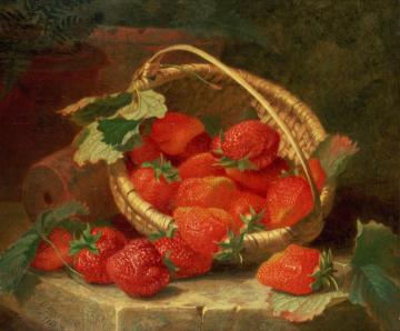 A Basket of Strawberries on a stone ledge Artwork by Eloise Harriet Stannard