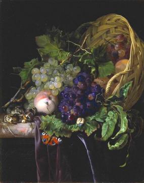 Peaches, Chestnuts and Grapes in an Overturned Basket Artwork by Willem van Aelst
