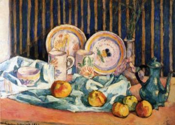 Still Life with Teapot, Apples and Dishes Artwork by Émile Bernard