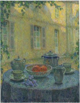 The Blue Tablecloth at Gerberoy Artwork by Henri Le Sidaner
