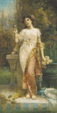 Maiden Amidst Butterflies Artwork by Hans Zatzka