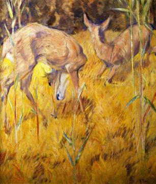 Deer in the Reeds Artwork by Franz Marc