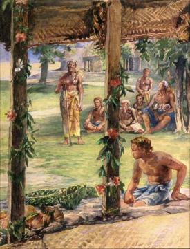 Presentation of Gifts of Food on Manono Island, Samoa Artwork by John La Farge