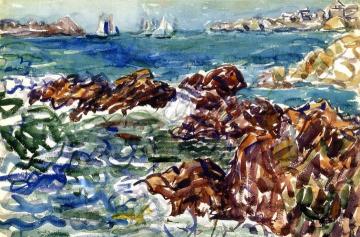 Rocky Cove with Village Artwork by Maurice Prendergast