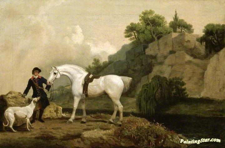 A Grey Hunter With A Groom And A Greyhound At Cheswell Crags Artwork by George Stubbs