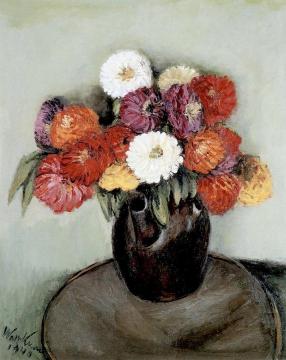 Zinnias In Black Crock Artwork by Walt Kuhn