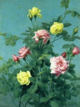 Pink and Yellow Roses Artwork by George Cochran Lambdin