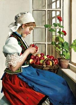 Servan Girl With A Basket Of Apples Artwork by Emil Pap