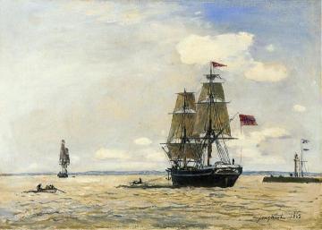 Norwegian Naval Ship Leaving the Port of Honfleur Artwork by Johan Berthold Jongkind