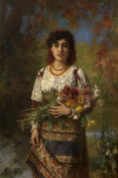 Gypsy Girl with Flowers Artwork by Alexei Harlamoff