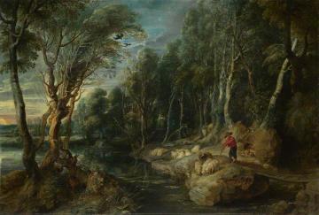 A Shepherd and His Flock in a Woody Landscape Artwork by Peter Paul Rubens