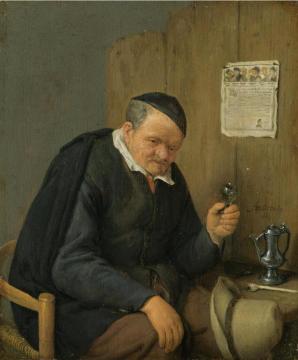 An Elderly Man Seated Holding a Wineglass Artwork by Adriaen van Ostade