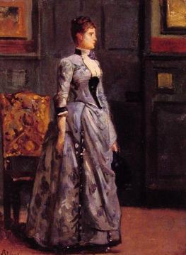 Portrait of a Woman in Blue Artwork by Alfred Stevens