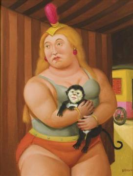 Circus Woman with a Monkey Artwork by Fernando Botero