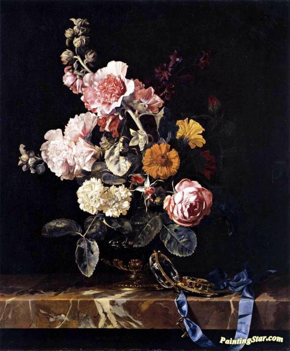 Vase of Flowers with Pocket Watch Artwork by Willem van Aelst