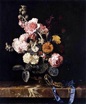 Vase of Flowers with Pocket Watch Artwork by Willem van Aelst