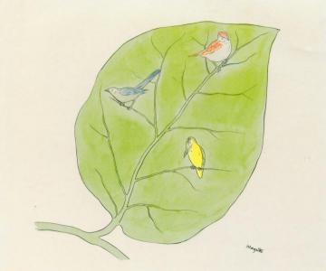 Feuille et oiseaux Artwork by Rene Magritte