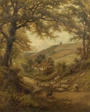 A Dog And A Flock Of Sheep Artwork by David Bates