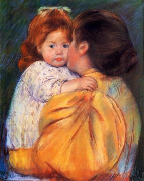 Maternal Kiss Artwork by Mary Cassatt