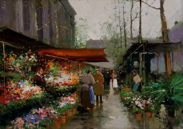 Le marché aux fleurs, Place de la Madeleine Artwork by Edouard Léon Cortes